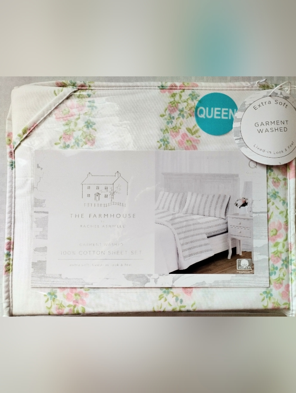 Farmhouse Rachel Ashwell Shabby Chic Cotton QUEEN Sheet Set Pink Berry Floral